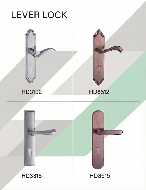 在左外角添加文字标注“LEVER LOCK”，字体大小比图中“HD3102”型号文字大15%，保持原图布局、产品图像与背景色块不变，文字风格简洁专业预览效果