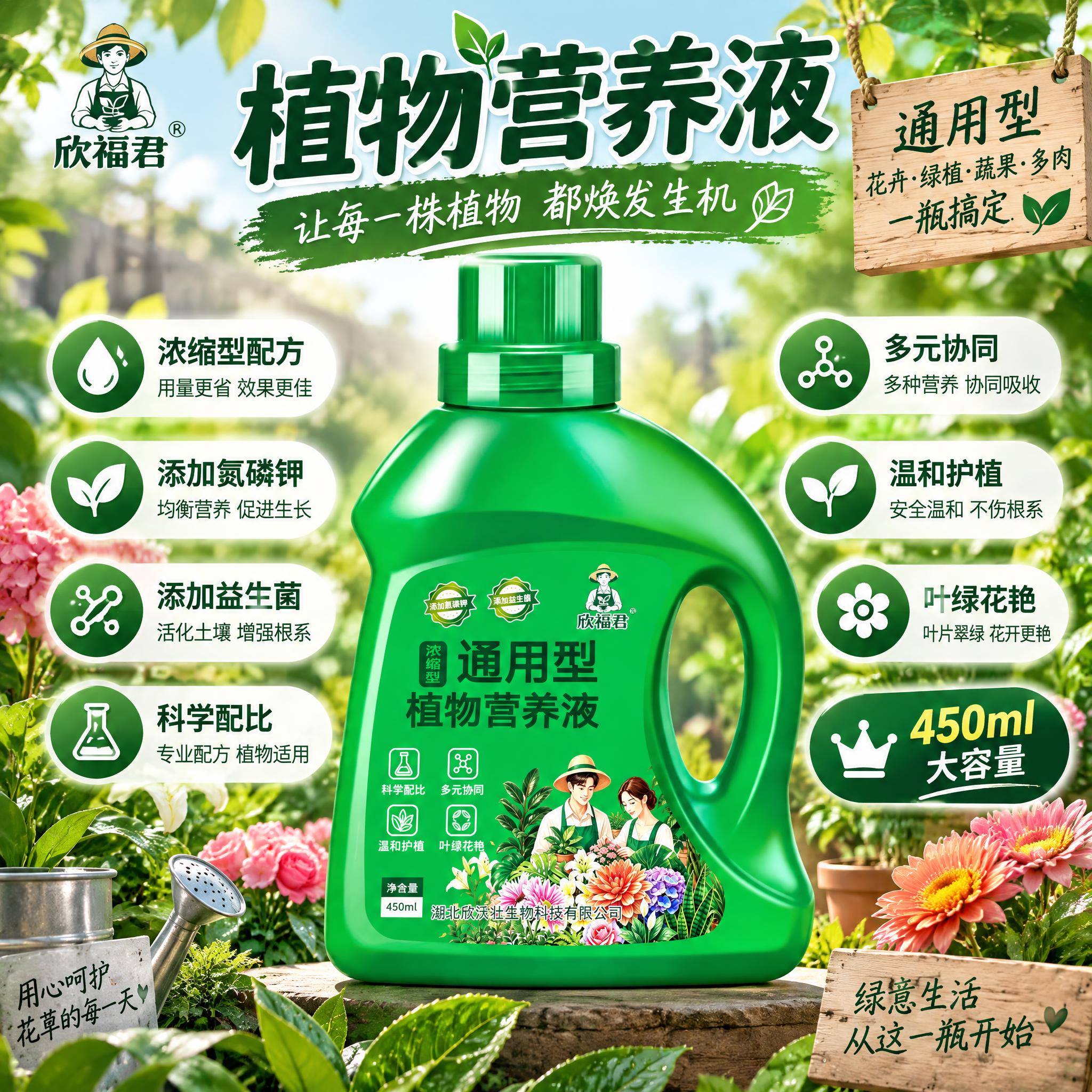 淘宝天猫电商主图，1:1正方形，通用型植物营养液商品主图。画面… - 图片创意预览