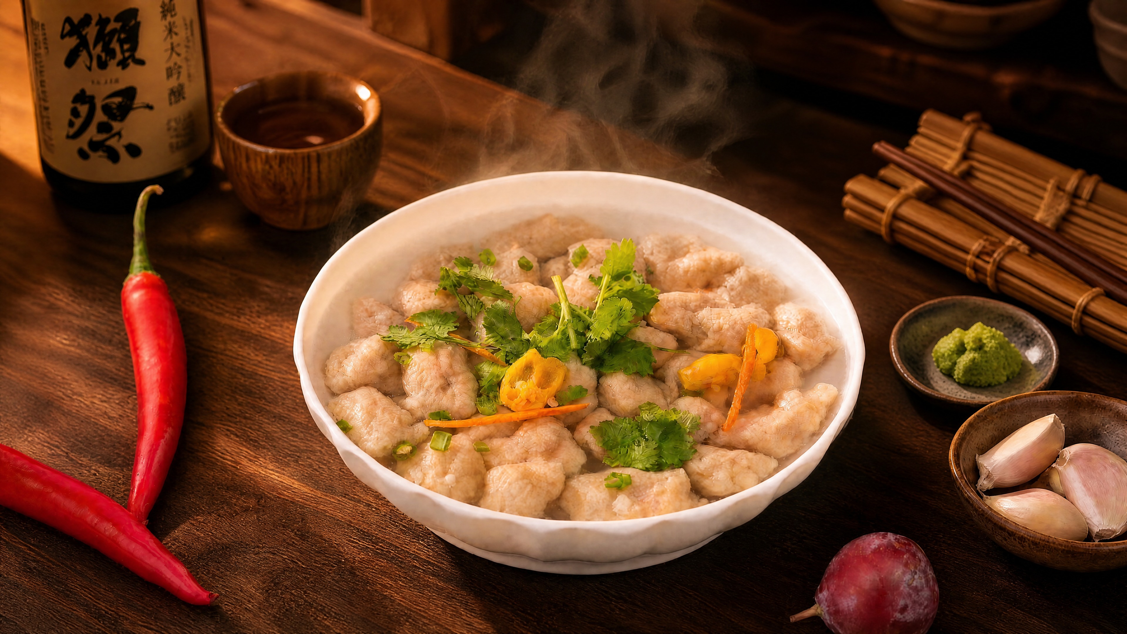 豆泡汤碗严格参照上传产品图，完整保留碗的造型、汤品、豆泡、黄辣… - 图片创意预览