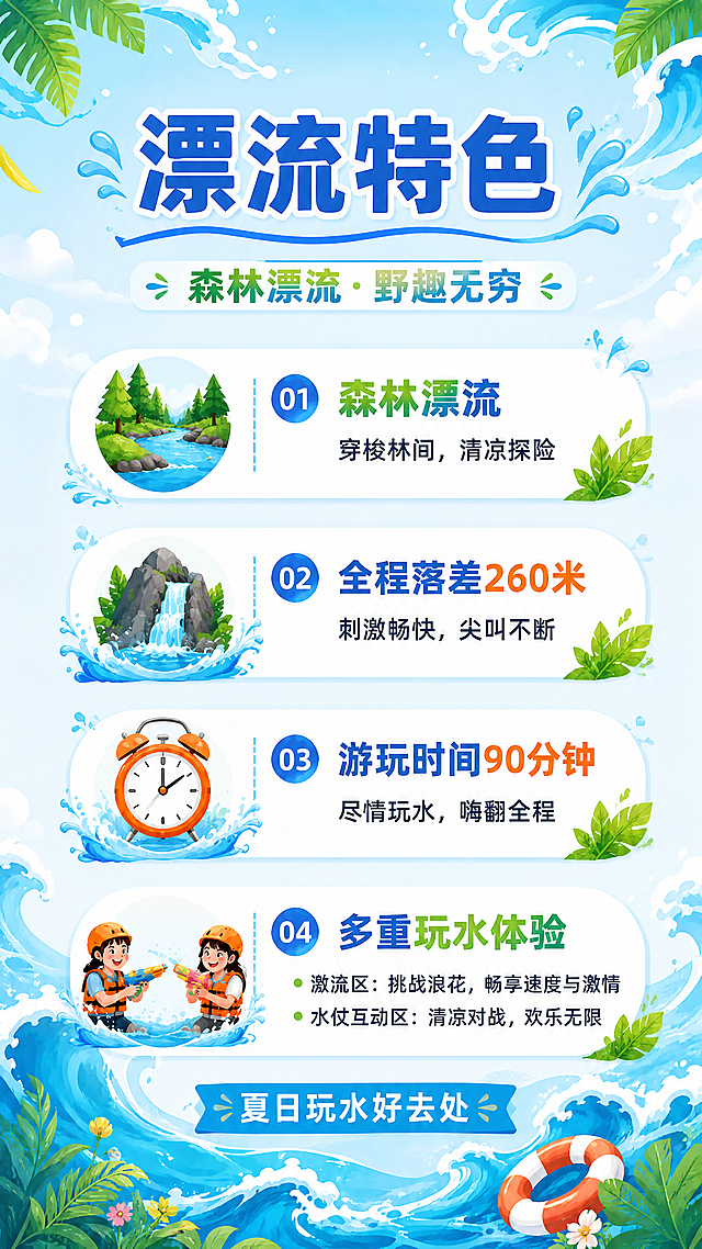 「图片1」「图片1」「图片1」「图片1」「图片1」「图片1」「图片1」这7张图是你帮我生成的，我是要拼接成长图的，我拼接后发现每屏之间衔接不自然，现在我需要你帮我重新生成，文字图片内容可以不做改变，但是每张图片也就是每屏幕的上下衔接必须一致，要自然协调，可把每屏上下之间的空间拉开一点，方便你生成的时候加入海浪或者树叶的元素来使每屏的衔接融合更加自然。