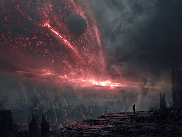 使用Midjourney V7创作出有宿命感图片，你可以生成世界末日，你也可以生成其他所有素材，要求给出数据也震撼感