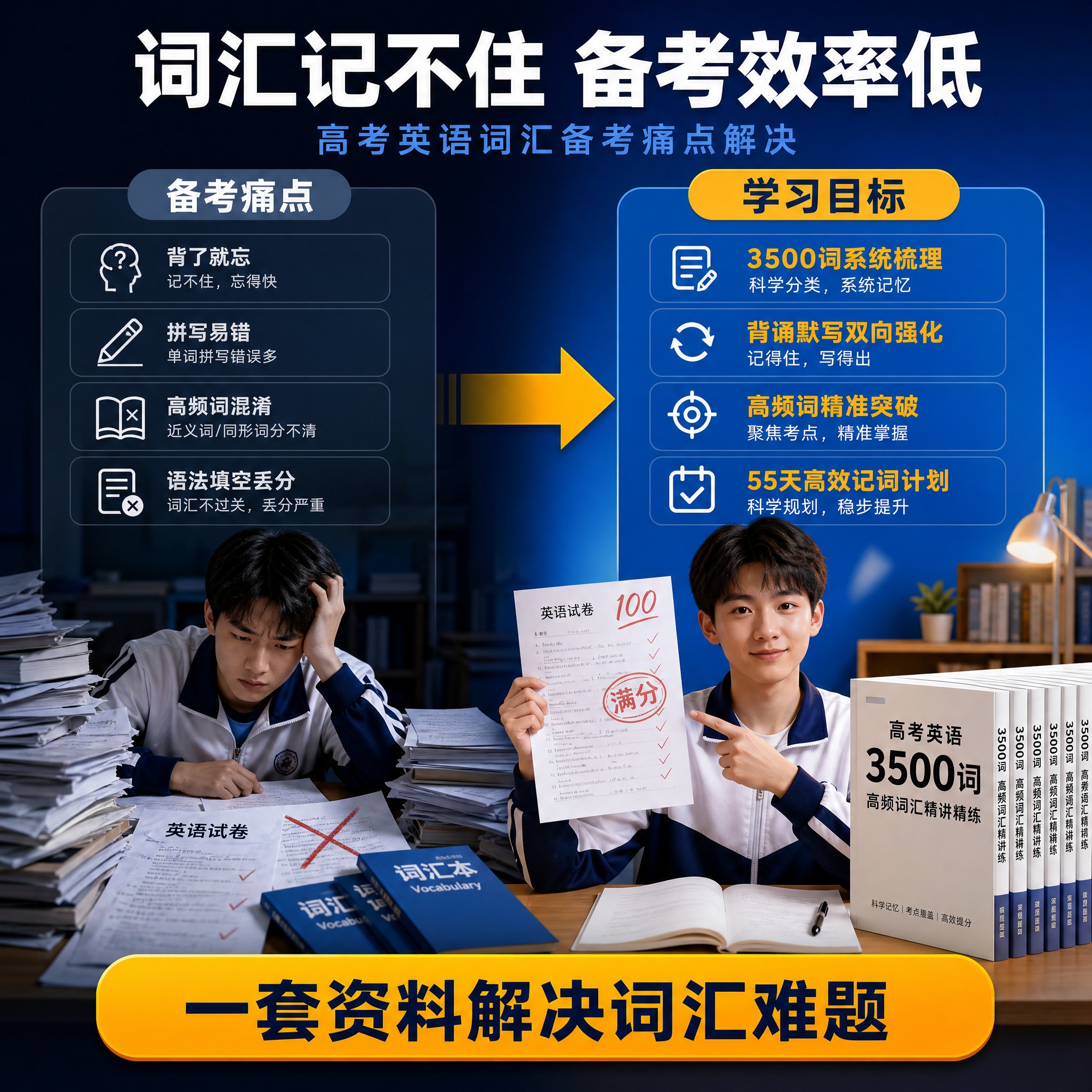 [主图-2] 痛点与学习目标 高考英语词汇备考痛点解决 [统一… - 图片创意预览