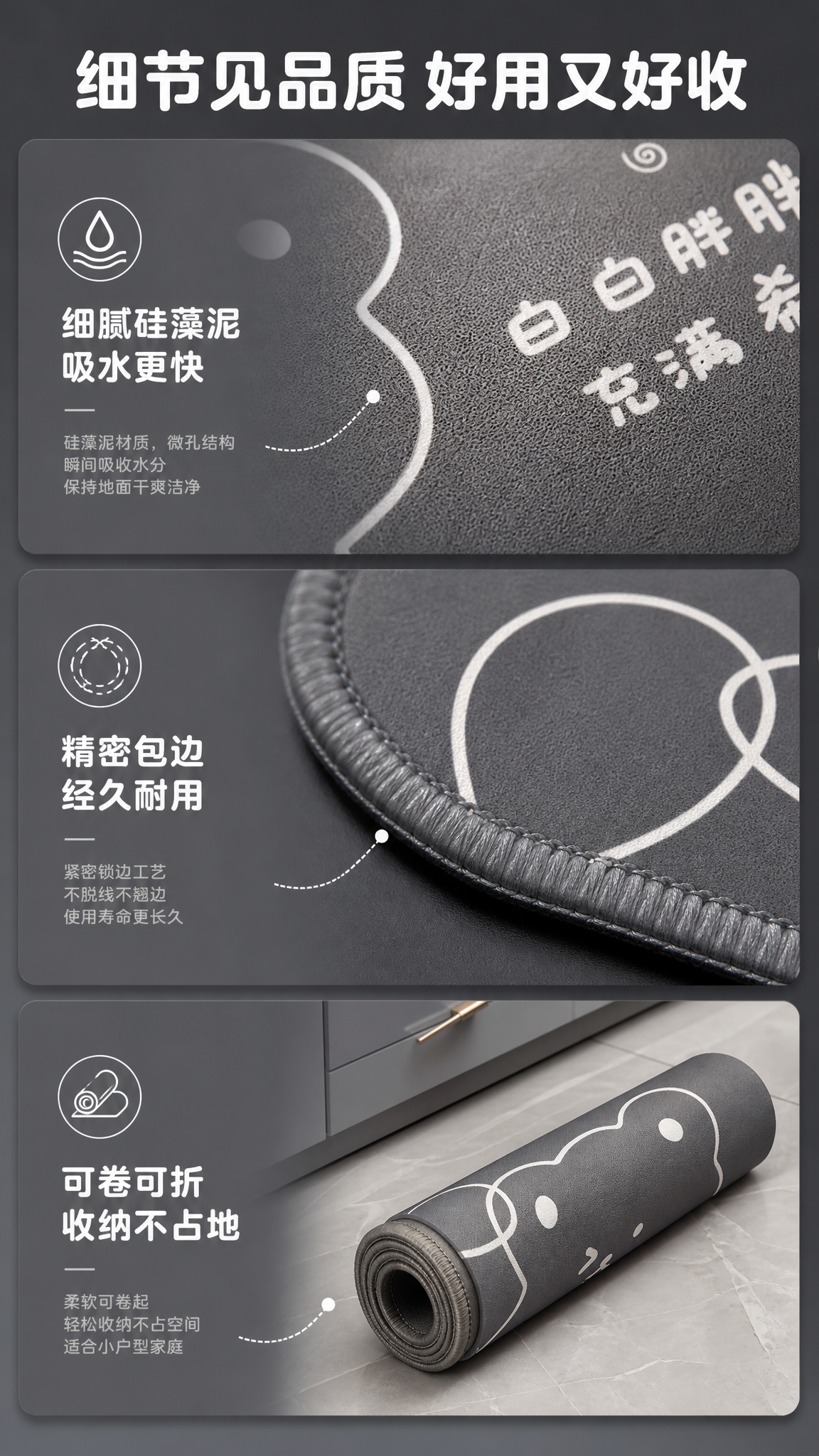 [商品] 使用【图1】卡通小熊厨房地垫；保留深灰色底、白色线条… - 图片创意预览
