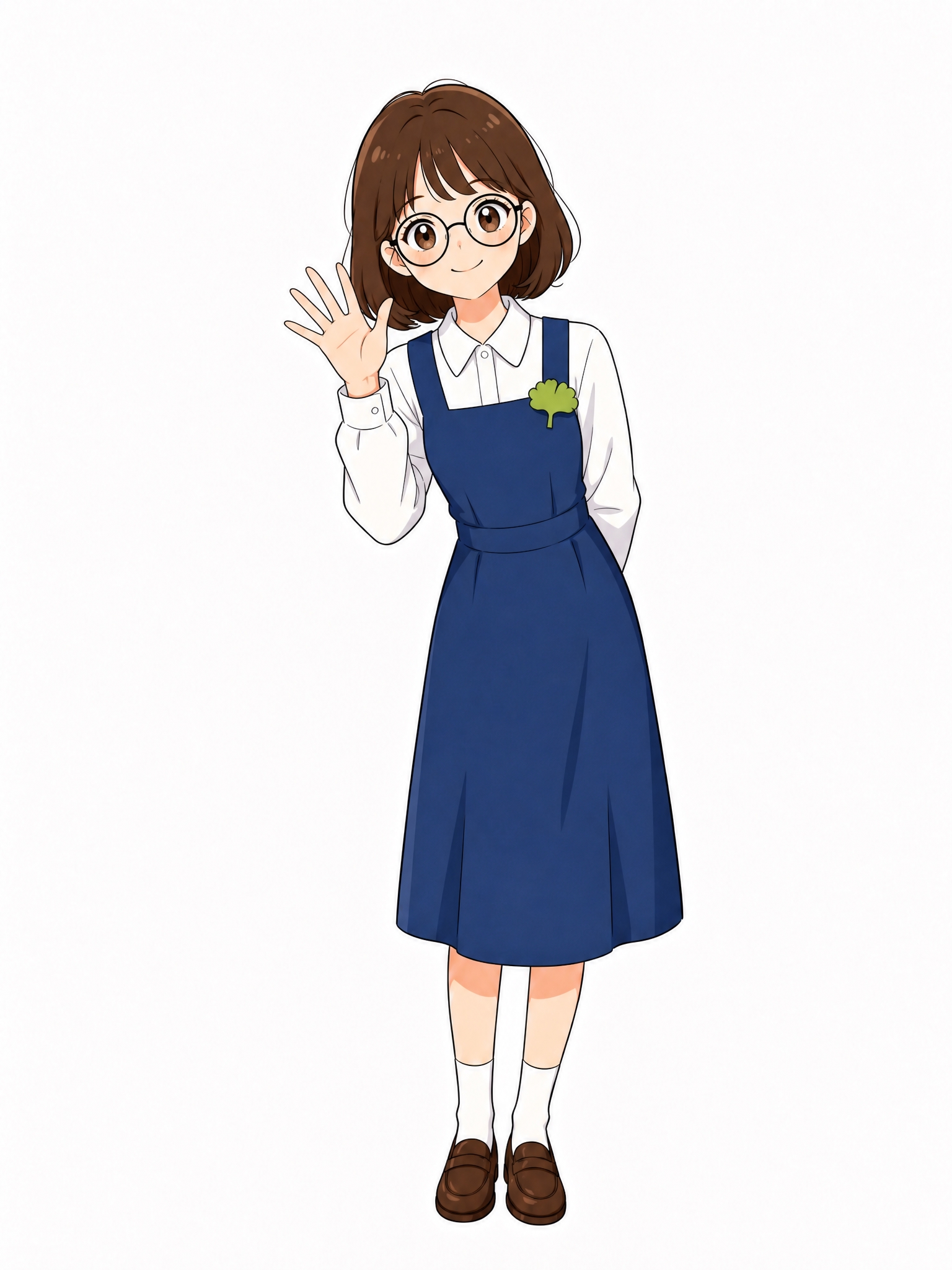 保持当前人物形象、服装、发型、眼镜、胸针位置和画风完全不变，修… - 图片创意预览