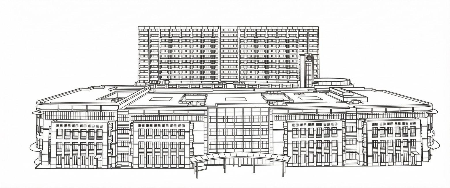 将这张图片转换为黑白线稿风格，保留建筑轮廓和结构线条预览效果