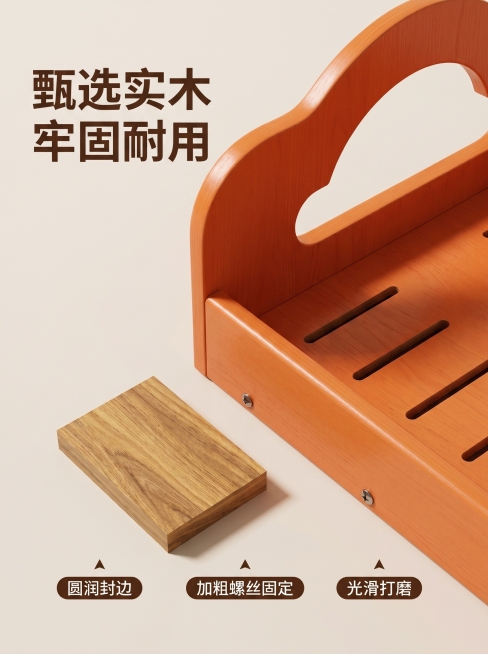 [主图 3] 宠物床材质做工细节展示。氛围风格：统一暖调温馨，真实工业质感。画质：商业摄影质感、光线柔和通透、产品清晰真实、画面干净高级。元素：特写放大展示宠物床的木质封边、螺丝固定位和提手圆角细节，预览效果