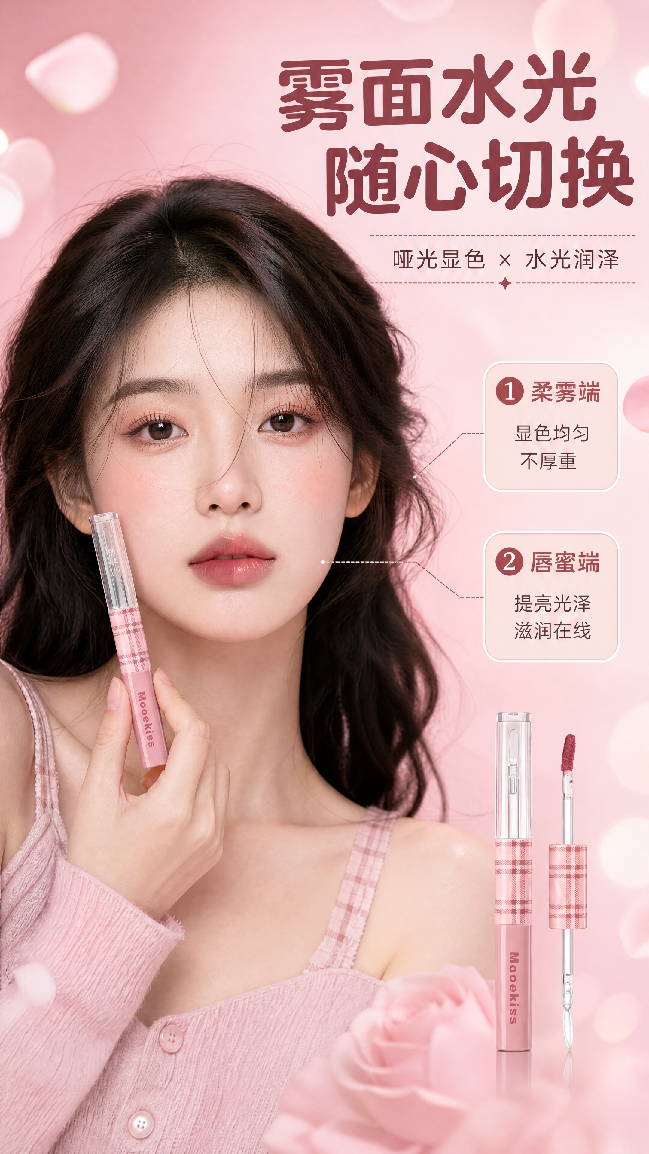 [商品] 使用【图1】Mooekiss 双头唇泥唇蜜：保留粉色… - 图片创意预览