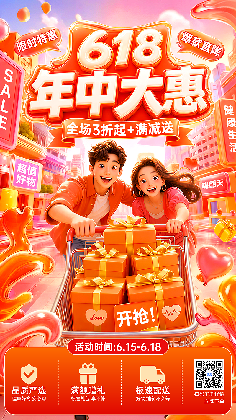 618电商购物节年中店铺折扣促销海报私域朋友圈竖版海报