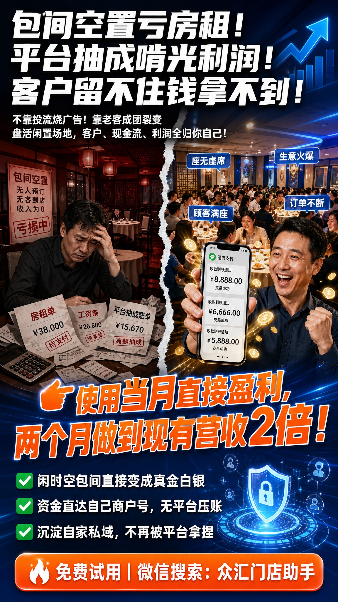 一张竖版商业营销海报，9:16比例，画面采用左右撕裂分割对比效… - 图片创意预览