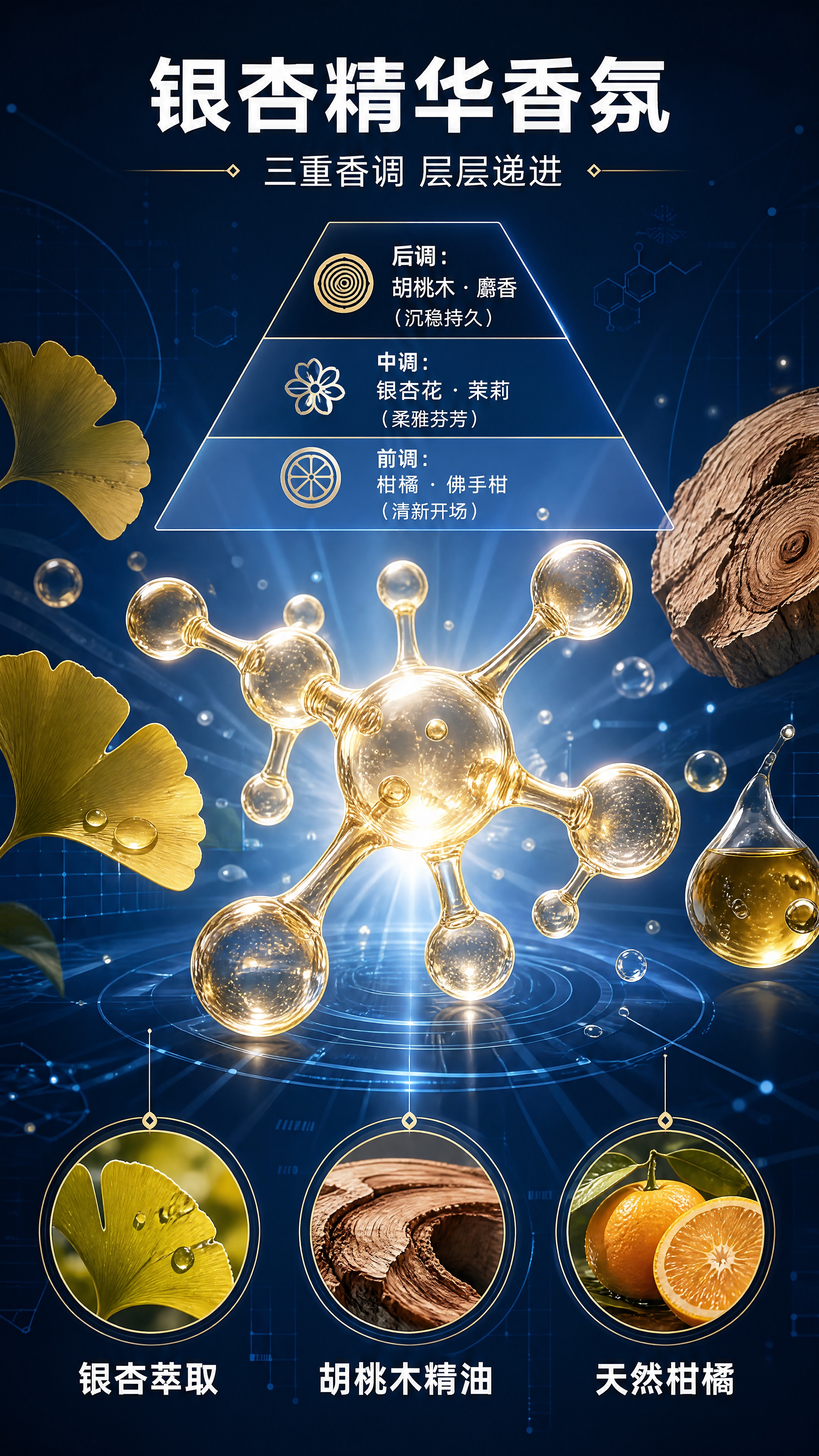 [商品] 成分与香调解析专页，以银杏精华分子结构和香调金字塔为… - 图片创意预览