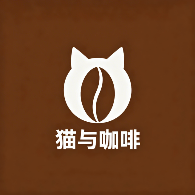 设计名称为“猫与咖啡”的咖啡店Logo，单色咖啡色，极简几何风格，将猫咪轮廓与咖啡豆形态自然融合，中心对称构图，简洁干净易识别，矢量图形设计，适合品牌全场景使用预览效果