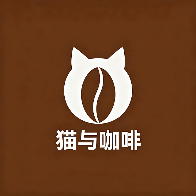 设计名称为“猫与咖啡”的咖啡店Logo，单色咖啡色，极简几何风格，将猫咪轮廓与咖啡豆形态自然融合，中心对称构图，简洁干净易识别，矢量图形设计，适合品牌全场景使用