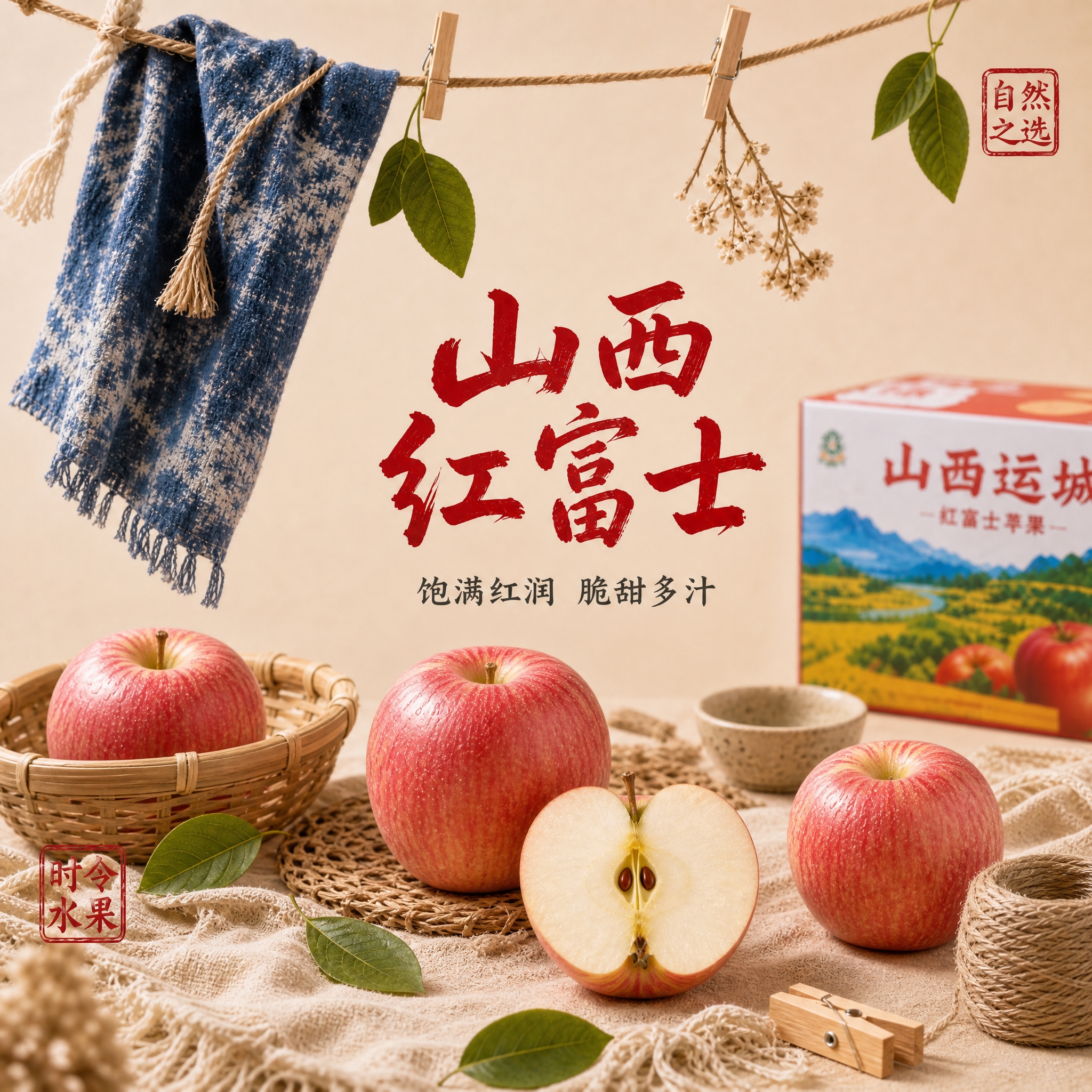 极简质朴风静物海报电商主图。画面正中央排版赤红色手写毛笔字"山… - 图片创意预览