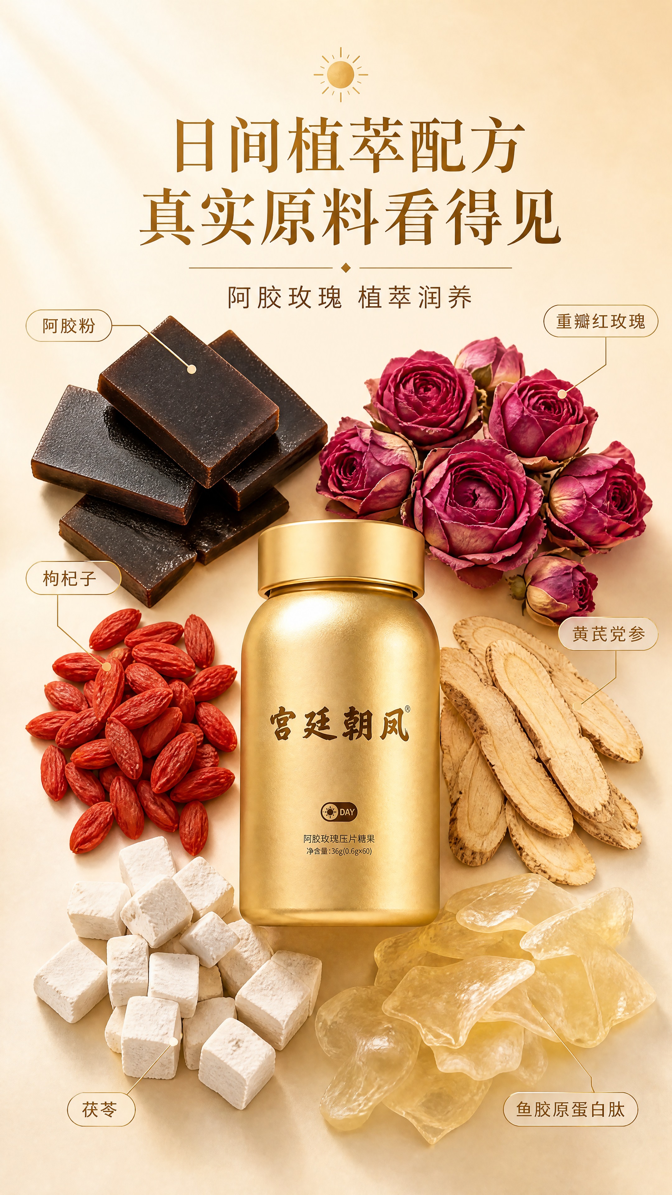 [商品] 使用【图4】左侧金色日间瓶及周围日间原料；保留金色瓶… - 图片创意预览