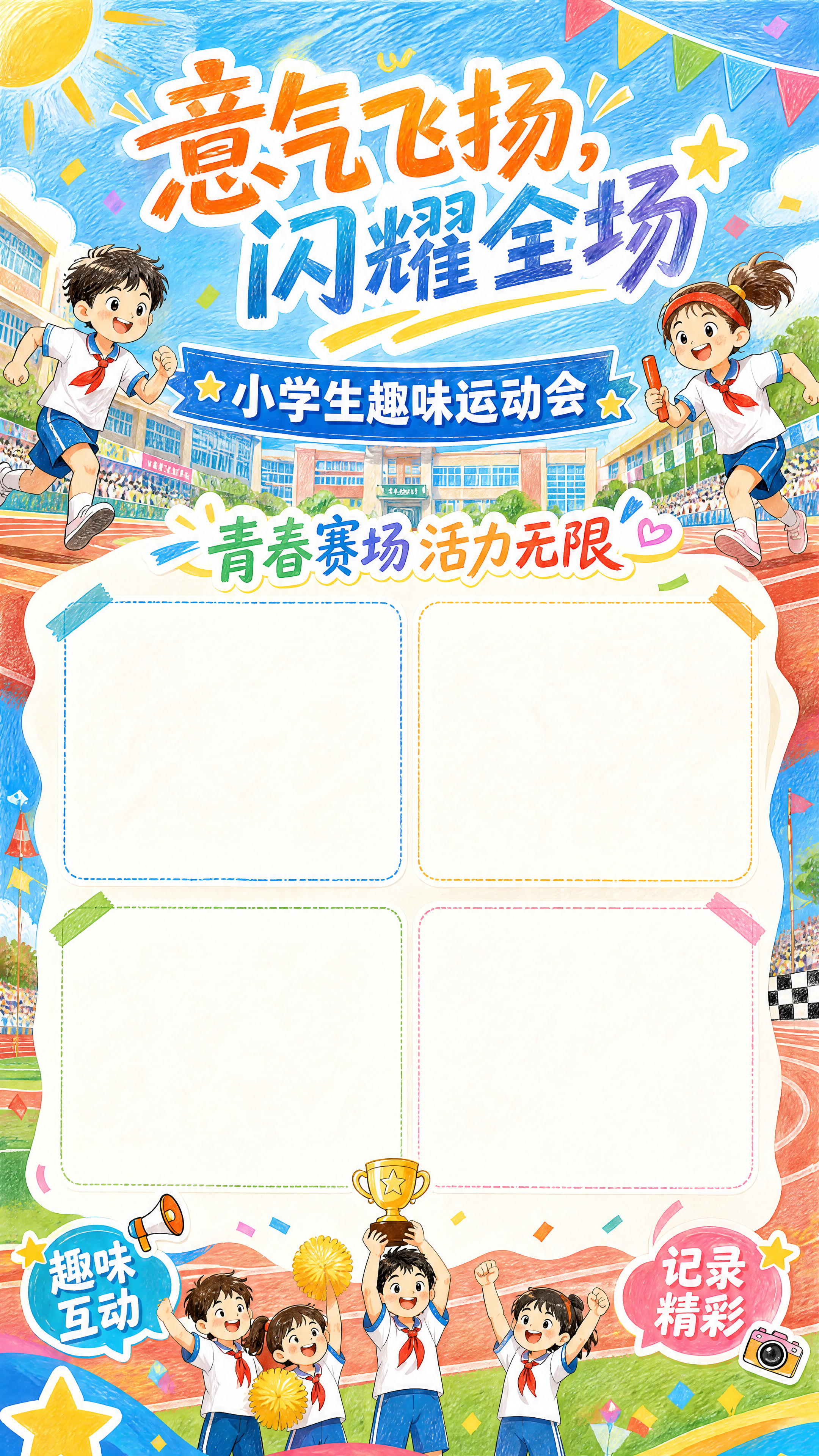 将这张小学生趣味运动会海报转换为手绘风格，保留所有文字内容：主… - 图片创意预览