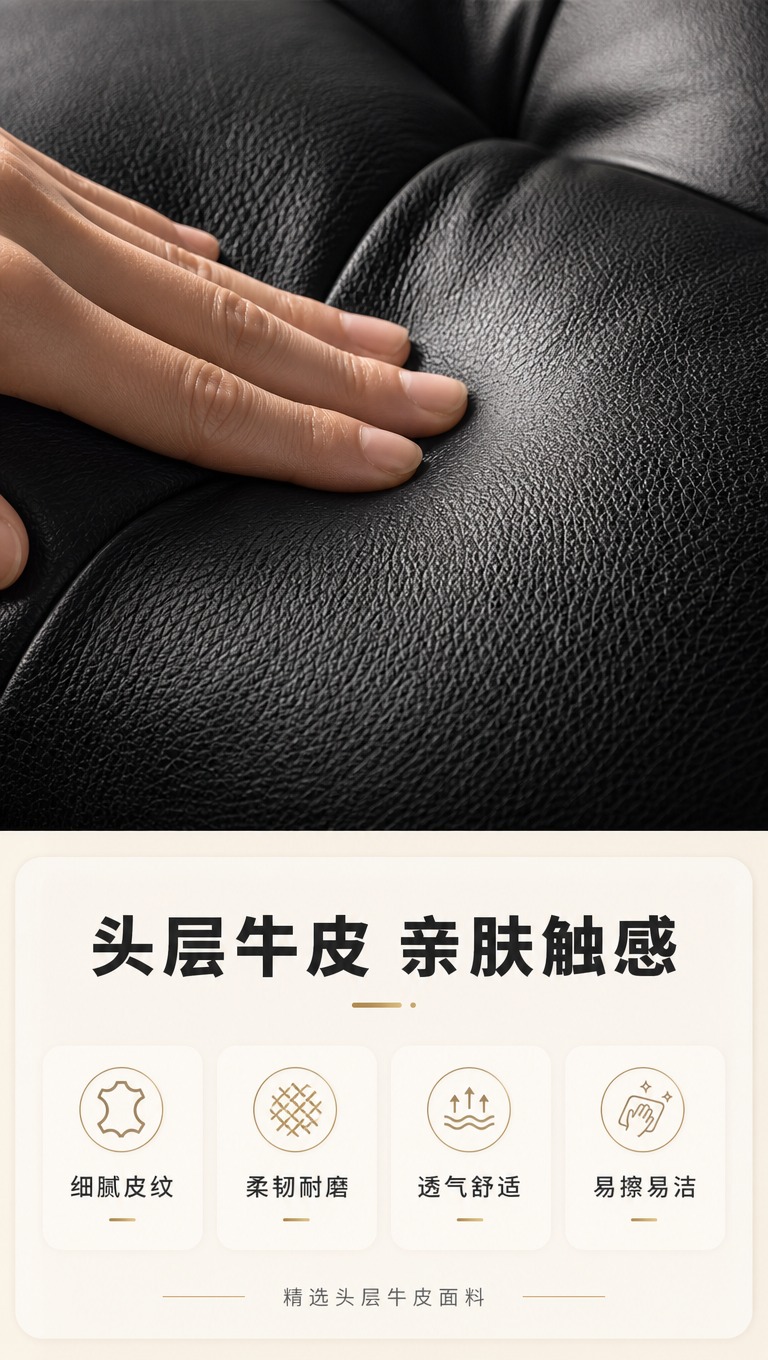 [商品] 使用【图1】黑色皮质四人位沙发；保留皮革纹理、颜色和… - 图片创意预览
