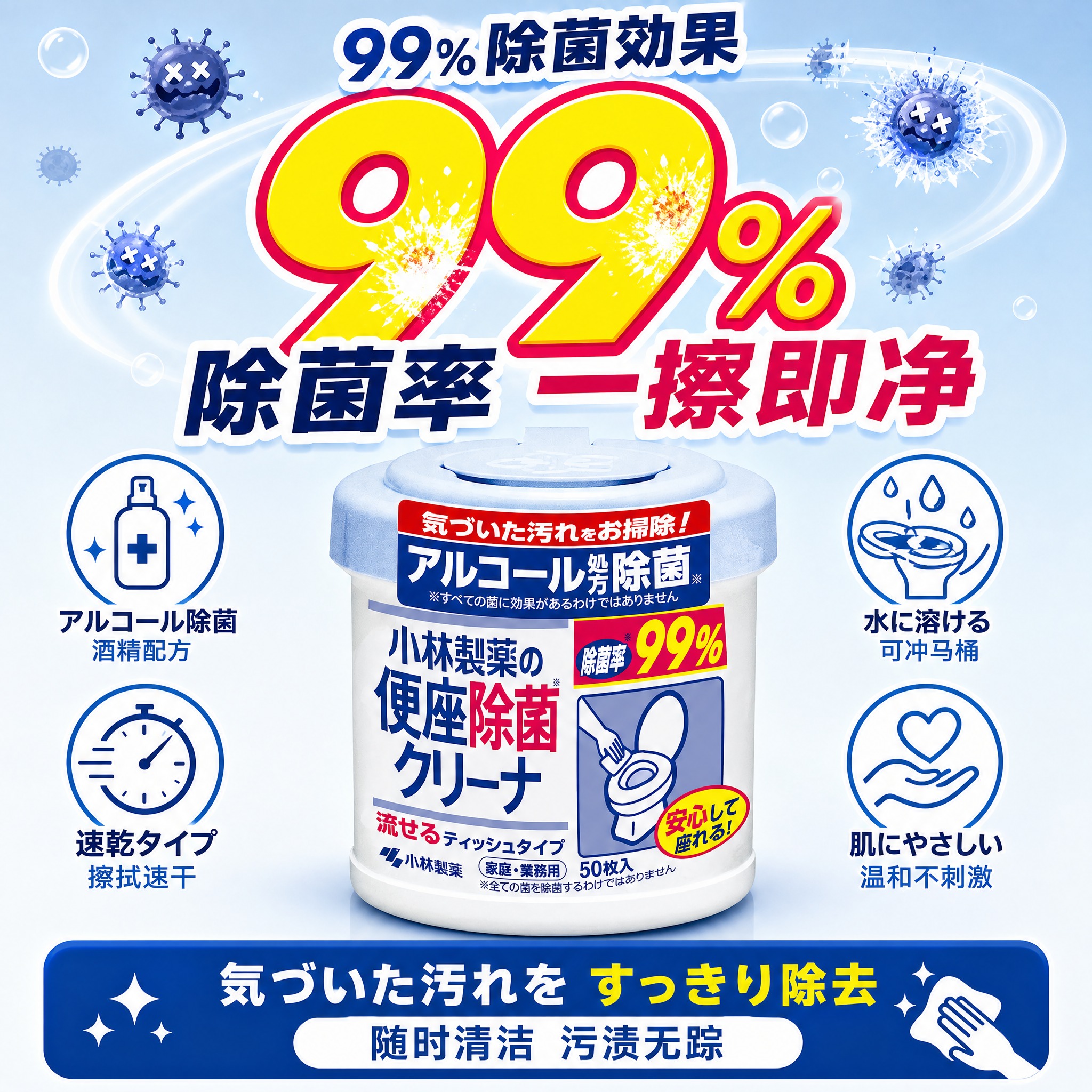 [主图-2] 核心功效证明图，展示99%除菌力与速干效果，上下… - 图片创意预览