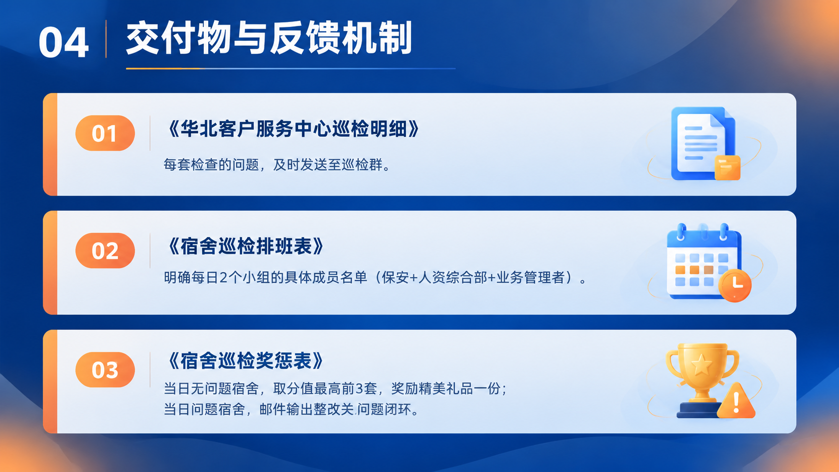商务简约风格PPT内容页，横版16:9，深蓝渐变背景配暖橙点缀… - 图片创意预览