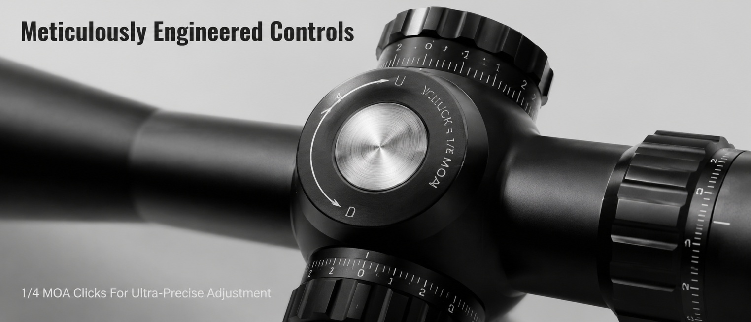 [Screen 4] Close-up Detail of Adjustment Knob for Precision Hunting Riflescope. This screen uses [im预览效果