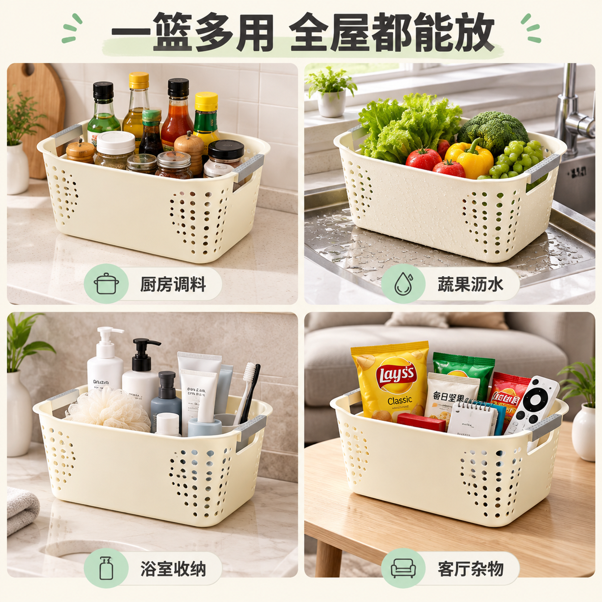 [主图-4] 收纳篮多场景适用宫格图，展示全屋多用功能。 [统… - 图片创意预览