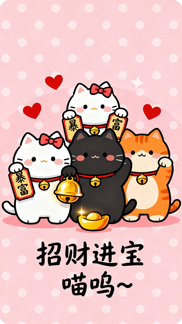 招财猫壁纸，有钱有钱有钱
