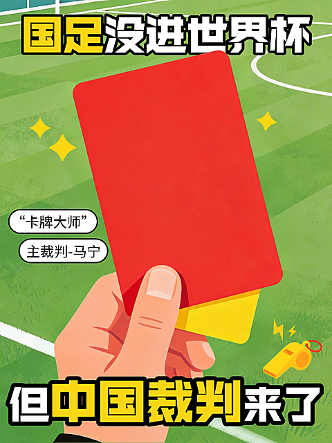 扁平风插画世界杯热梗热点足球裁判马宁小红书封面