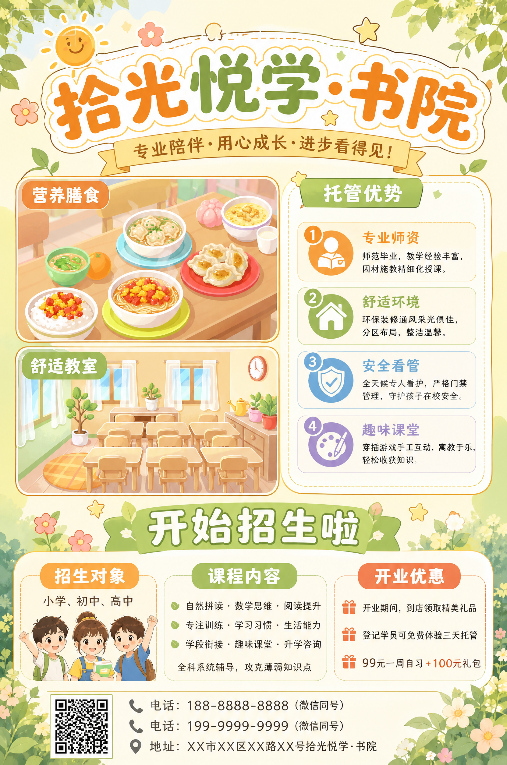 参考第一张图片的排版结构，生成一张拾光悦学·书院招生海报，整体… - 图片创意预览