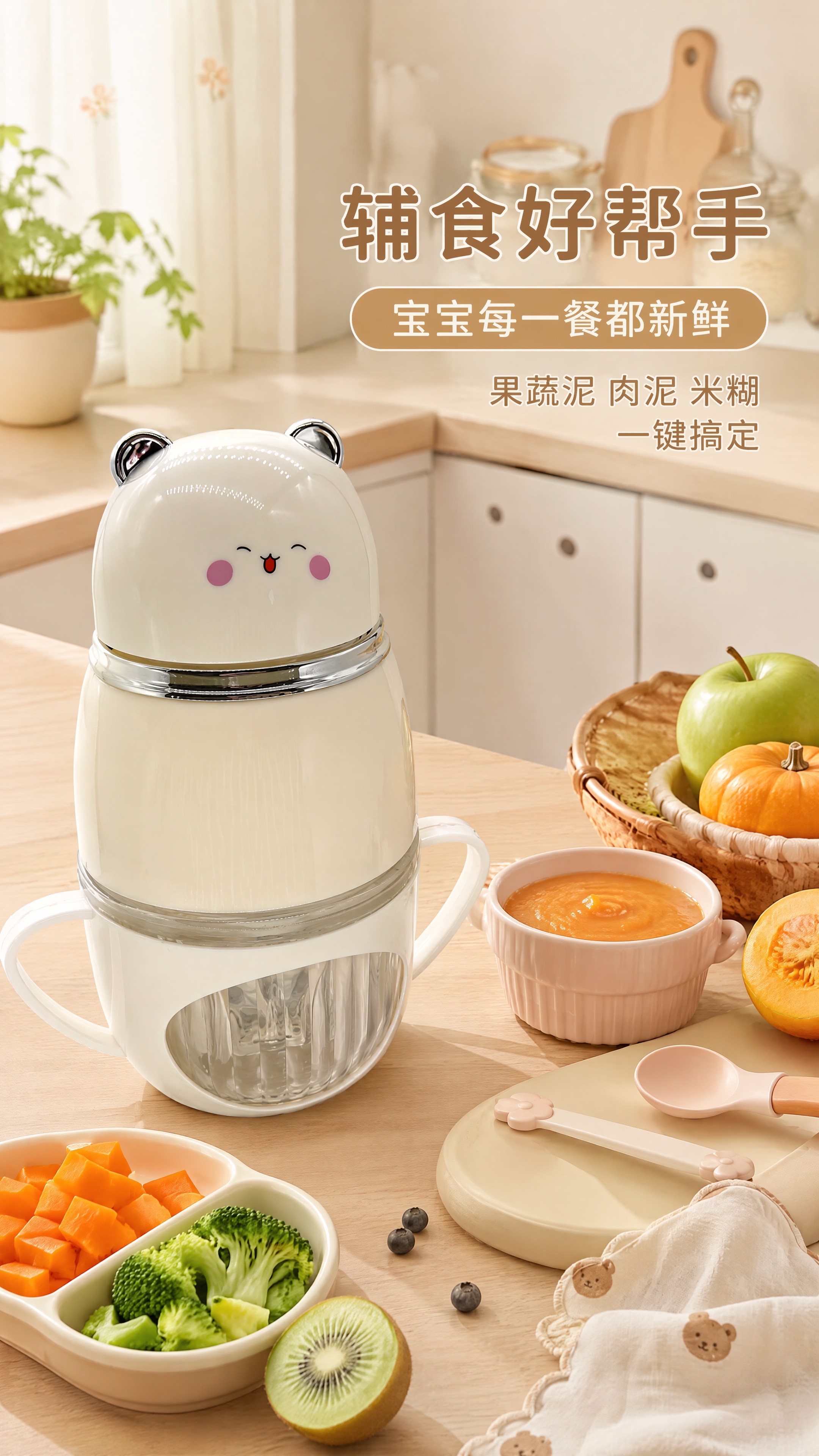 [第2张] 场景种草页-辅食机厨房使用场景展示。本张使用【图1… - 图片创意预览