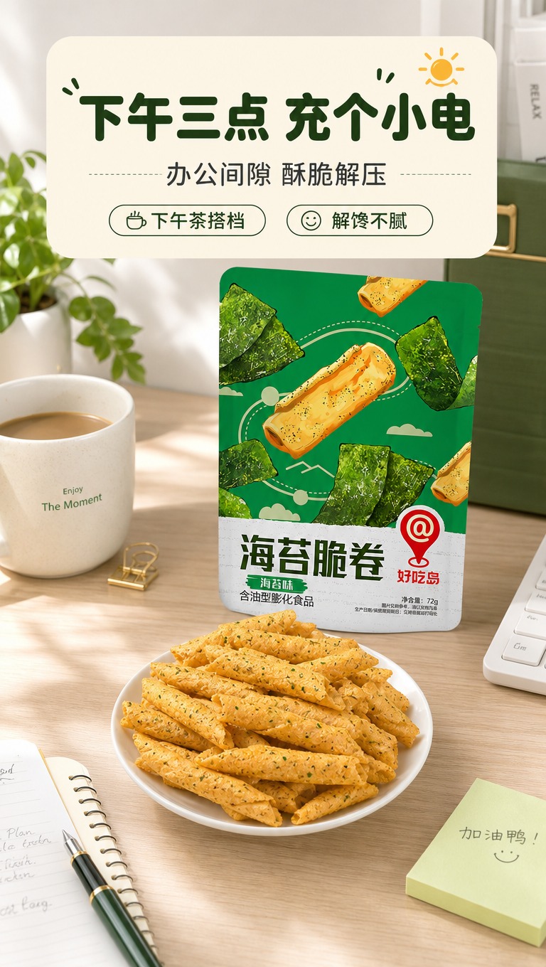 [商品] 使用【图1】海苔脆卷实物与【图2】产品包装袋；保留脆… - 图片创意预览
