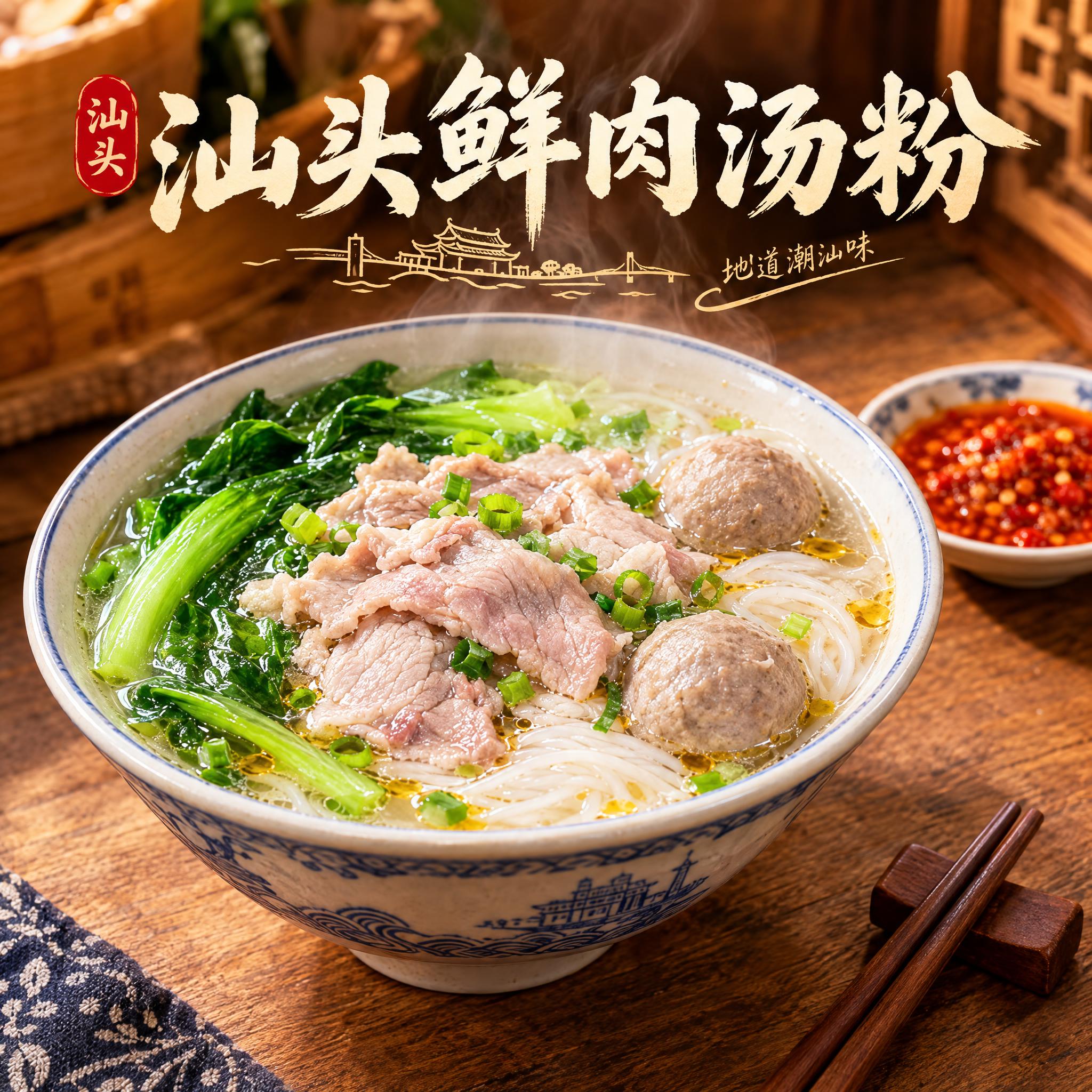 汕头鲜肉汤粉店铺头像设计，800x800正方形，无圆形边框。画… - 图片创意预览