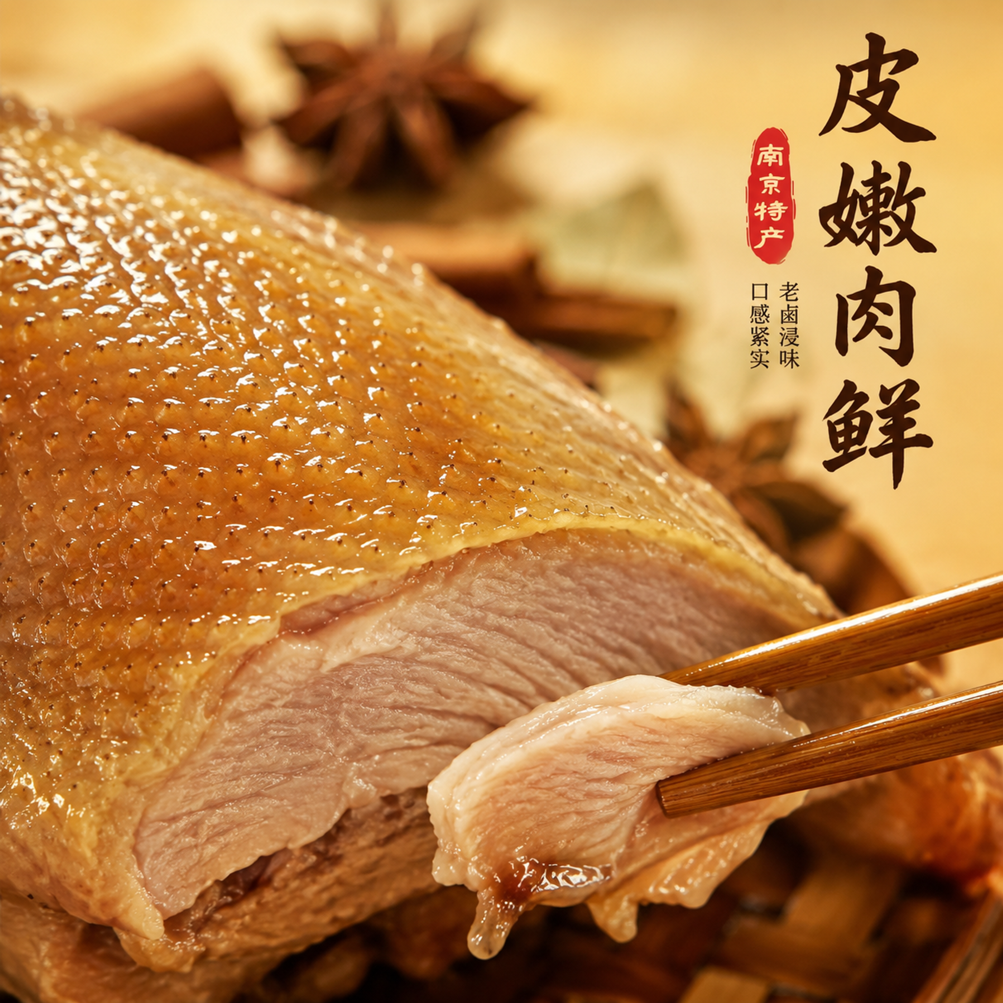 [主图-3] 细节微距 盐水鸭皮与肉质特写 [统一基调] 国潮… - 图片创意预览