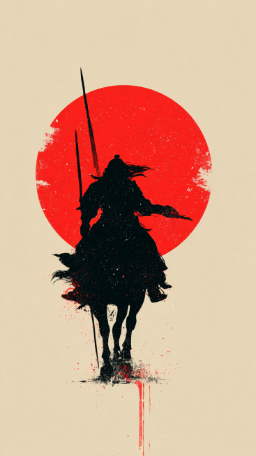 Minimalist Chinese style martial arts silhouette, Mulan riding a horse, standing sideways with a spe预览效果