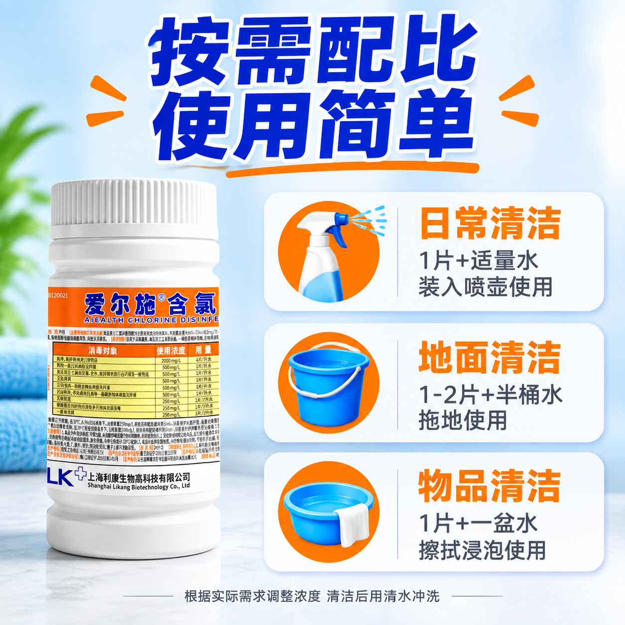 [主图-6] 爱尔施含氯消毒泡腾片使用配比说明图 浓度参考指引… - 图片创意预览