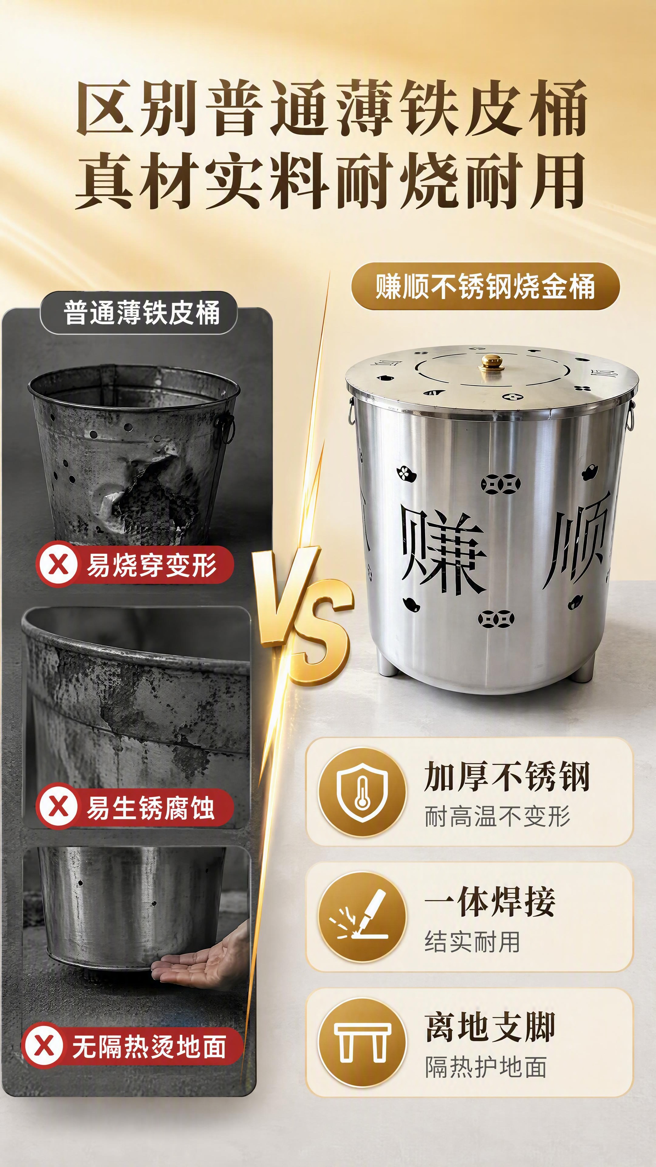 第2张 核心卖点总览-不锈钢烧金桶三大优势对比。本张使用【图3… - 图片创意预览