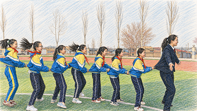 将此图片转换为彩色铅笔画风格，保留画面中人物和场景结构，呈现彩色铅笔手绘质感，线条细腻，保留清晰的人物轮廓和动态，色彩自然柔和，带有铅笔纹理质感
