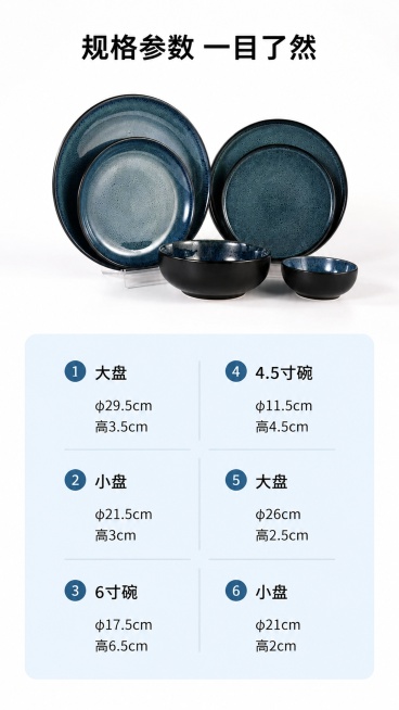 [第6屏] 规格参数-清晰展示全系列尺寸信息。本屏使用【图1】作为产品展示主体。
[氛围/风格] 简约信息卡风格，清晰直观，专业严谨。
[元素布局] 上半部分展示产品全家福组合，保持原有结构、尺寸比例预览效果