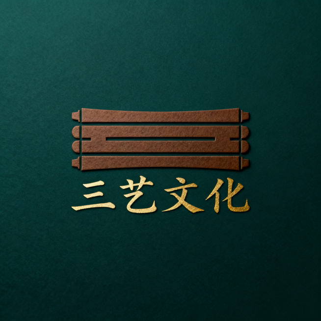 设计一个名为“三艺文化”的logo，结合文化艺术属性，设计风格简约大气，具有文化底蕴，图形与文字结合，配色沉稳高级，适合文化公司品牌使用预览效果