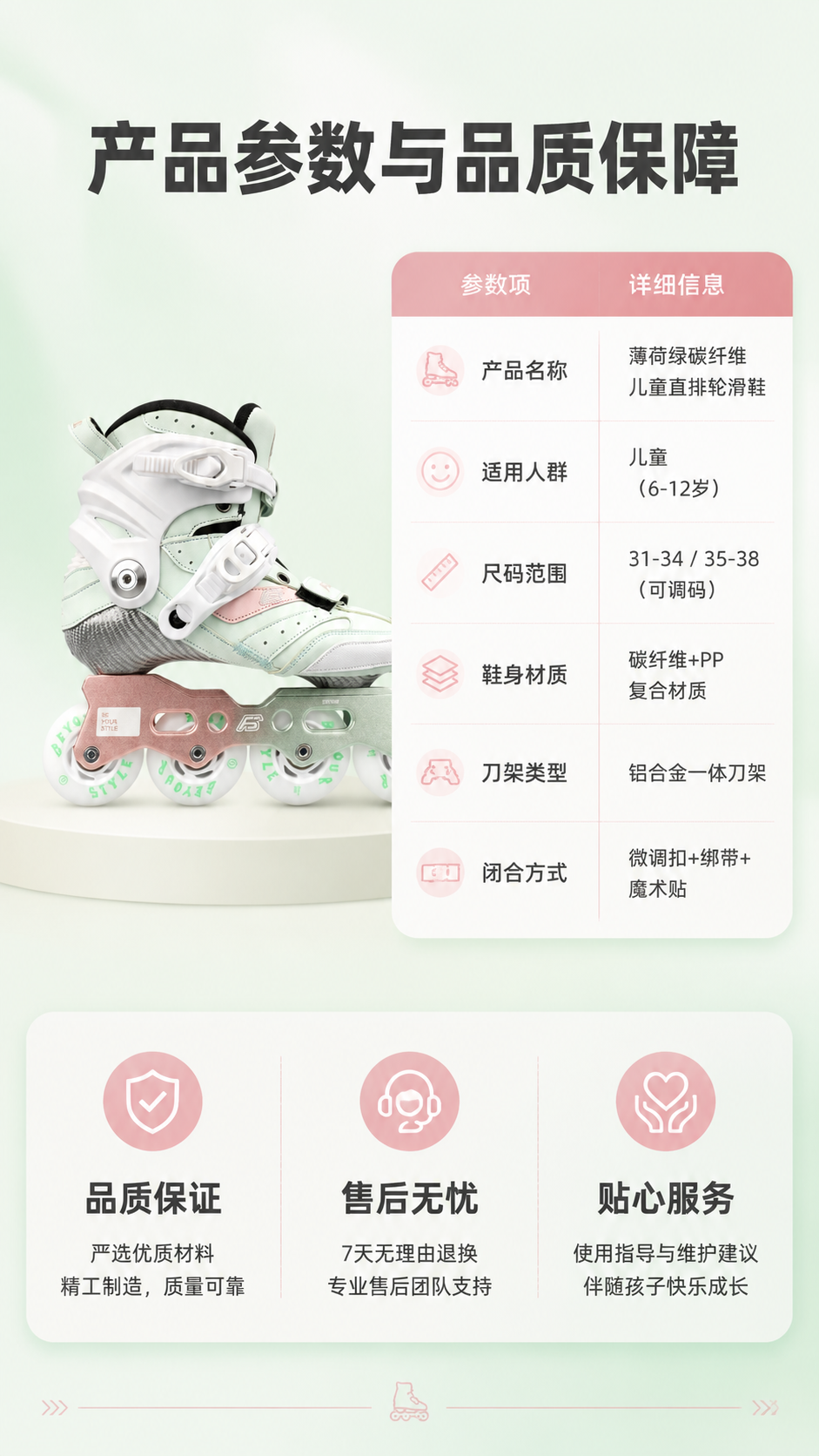 [商品] 使用【图1】薄荷绿碳纤维儿童直排轮滑鞋；保留产品全部… - 图片创意预览