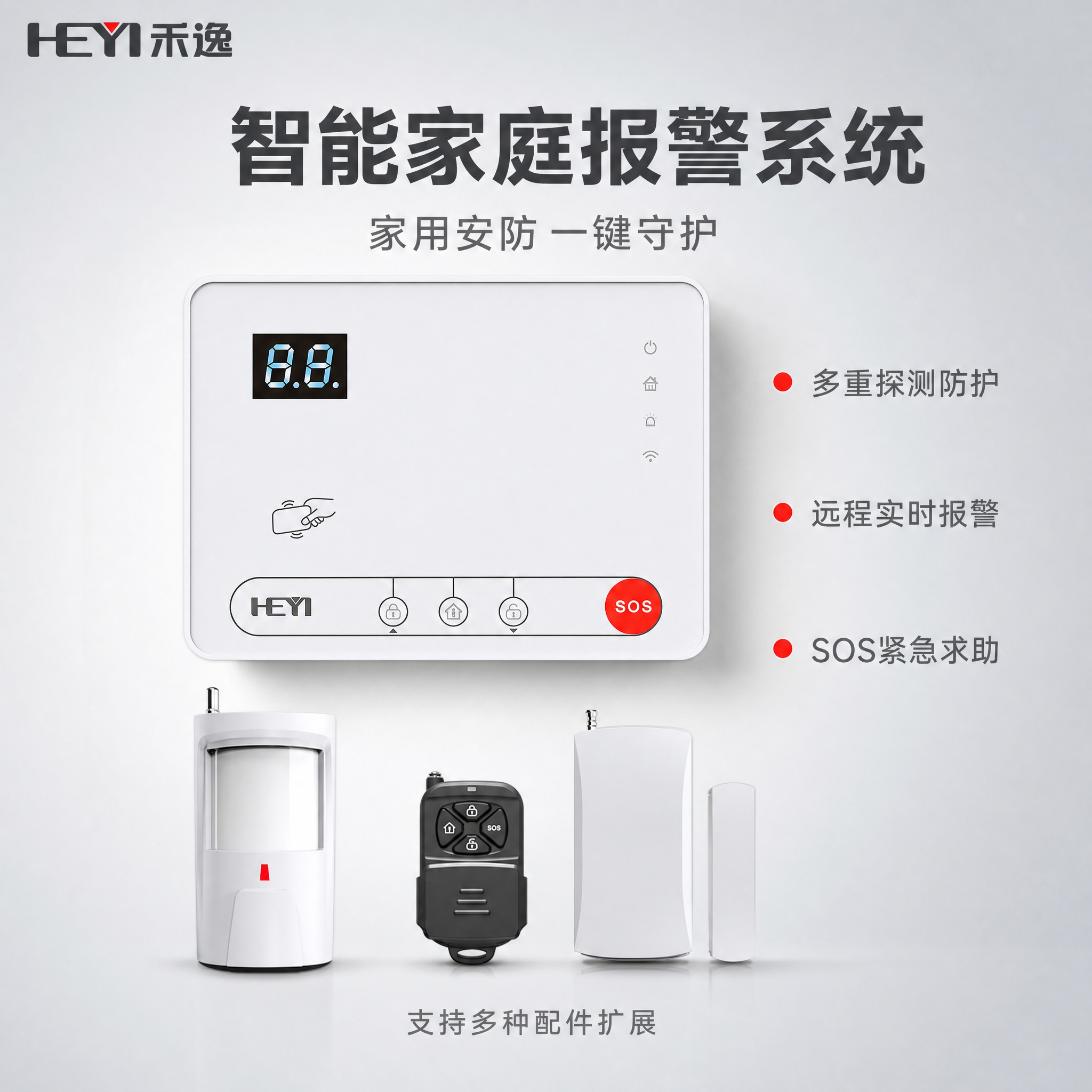 [主图-1] 智能家庭报警系统首图，商品识别与核心利益展示，突… - 图片创意预览