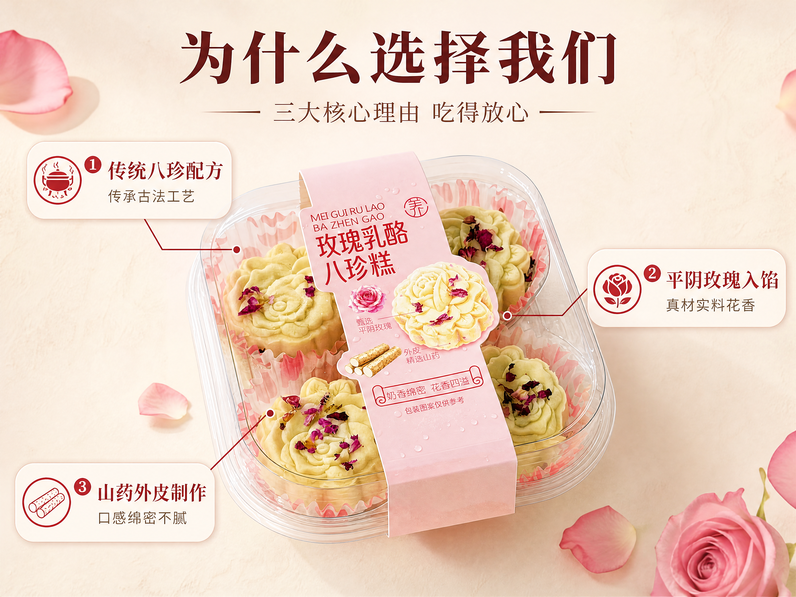 [商品] 使用【图1】玫瑰乳酪八珍糕透明盒装产品；保留透明塑料… - 图片创意预览