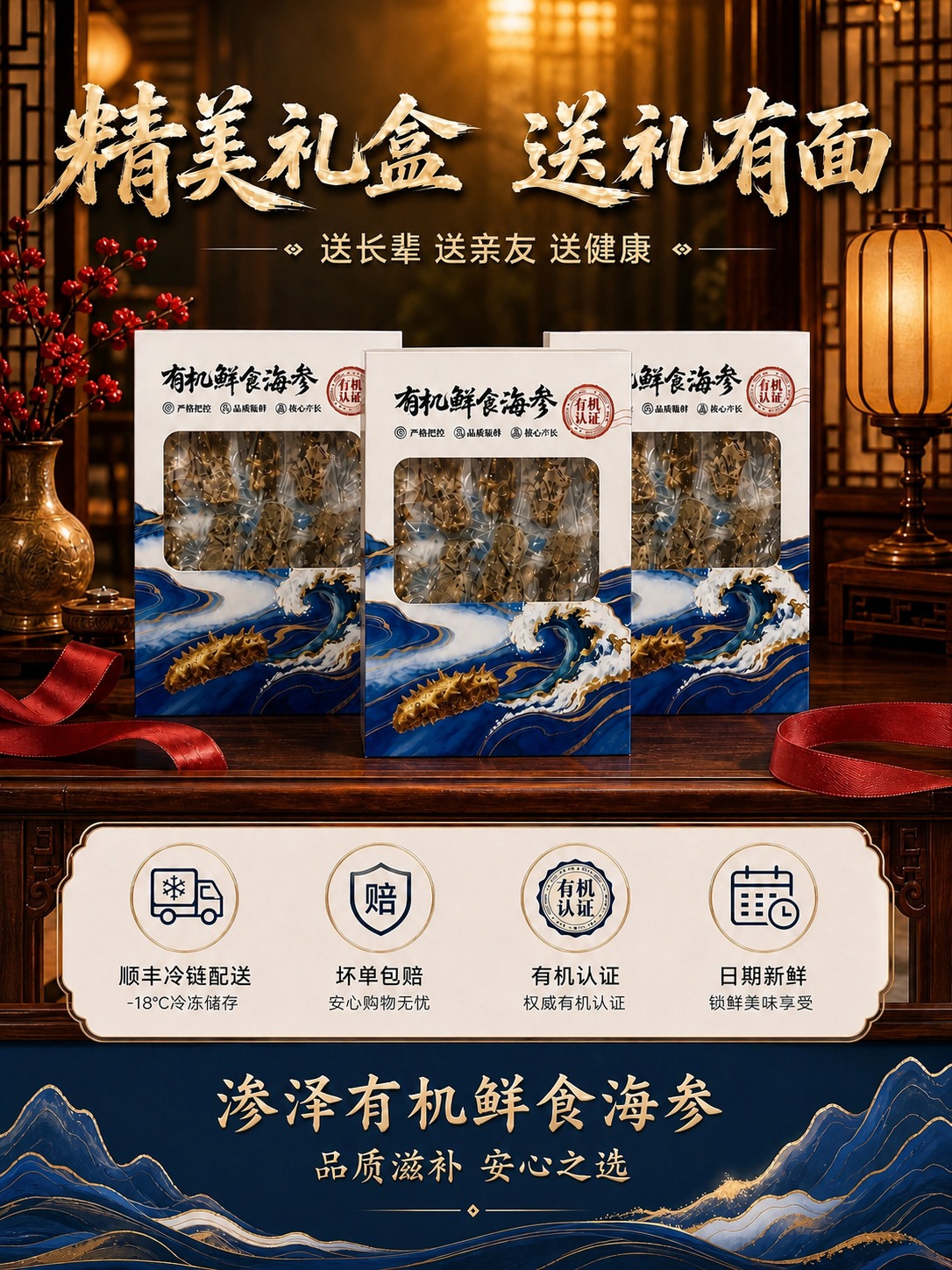将三个礼盒包装上的小字全部更新为"严格把控 品质监管 核心产区… - 图片创意预览