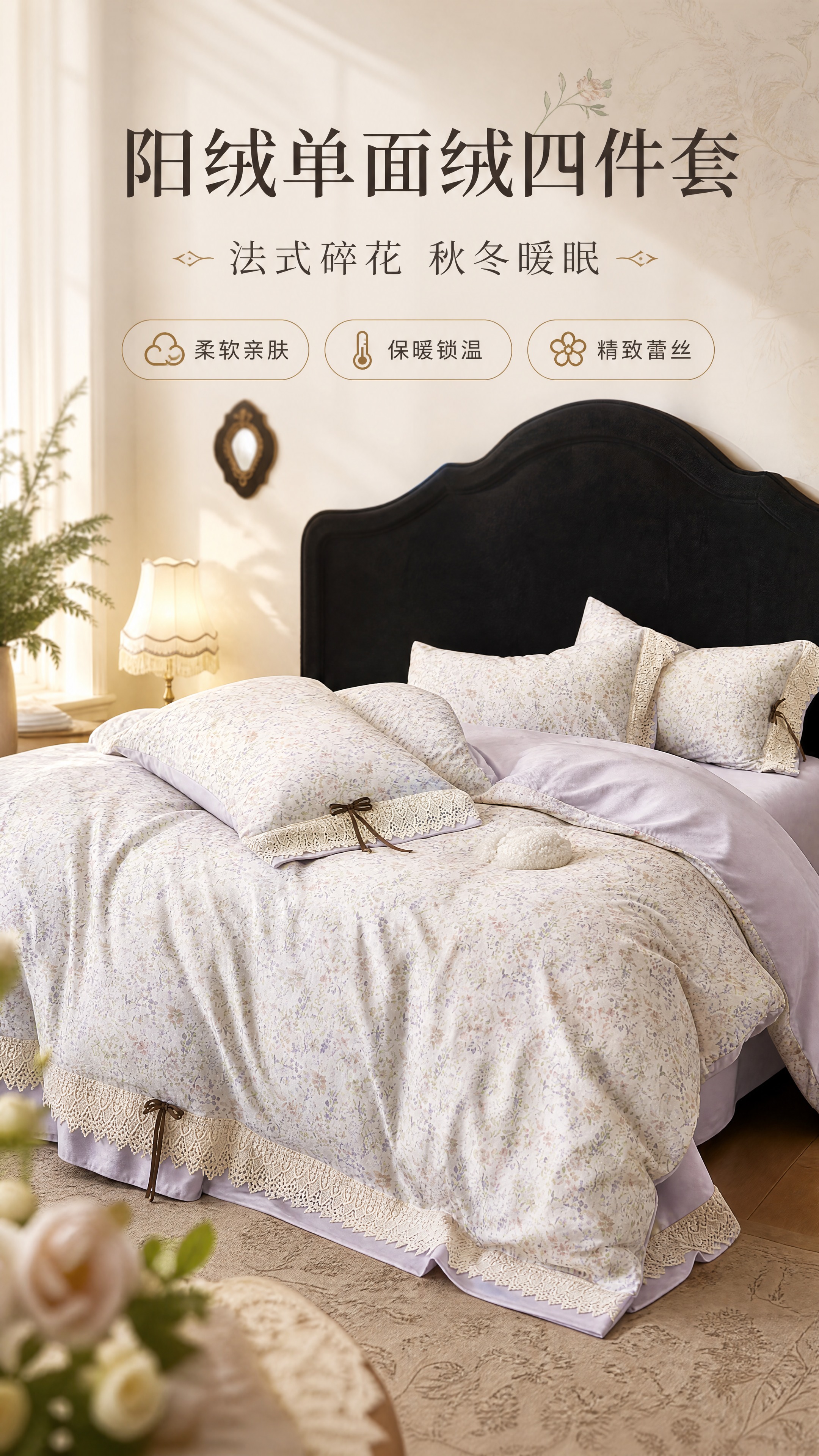 [商品] 使用【图1】阳绒单面绒四件套（橘里-米/兰雾紫款）；… - 图片创意预览