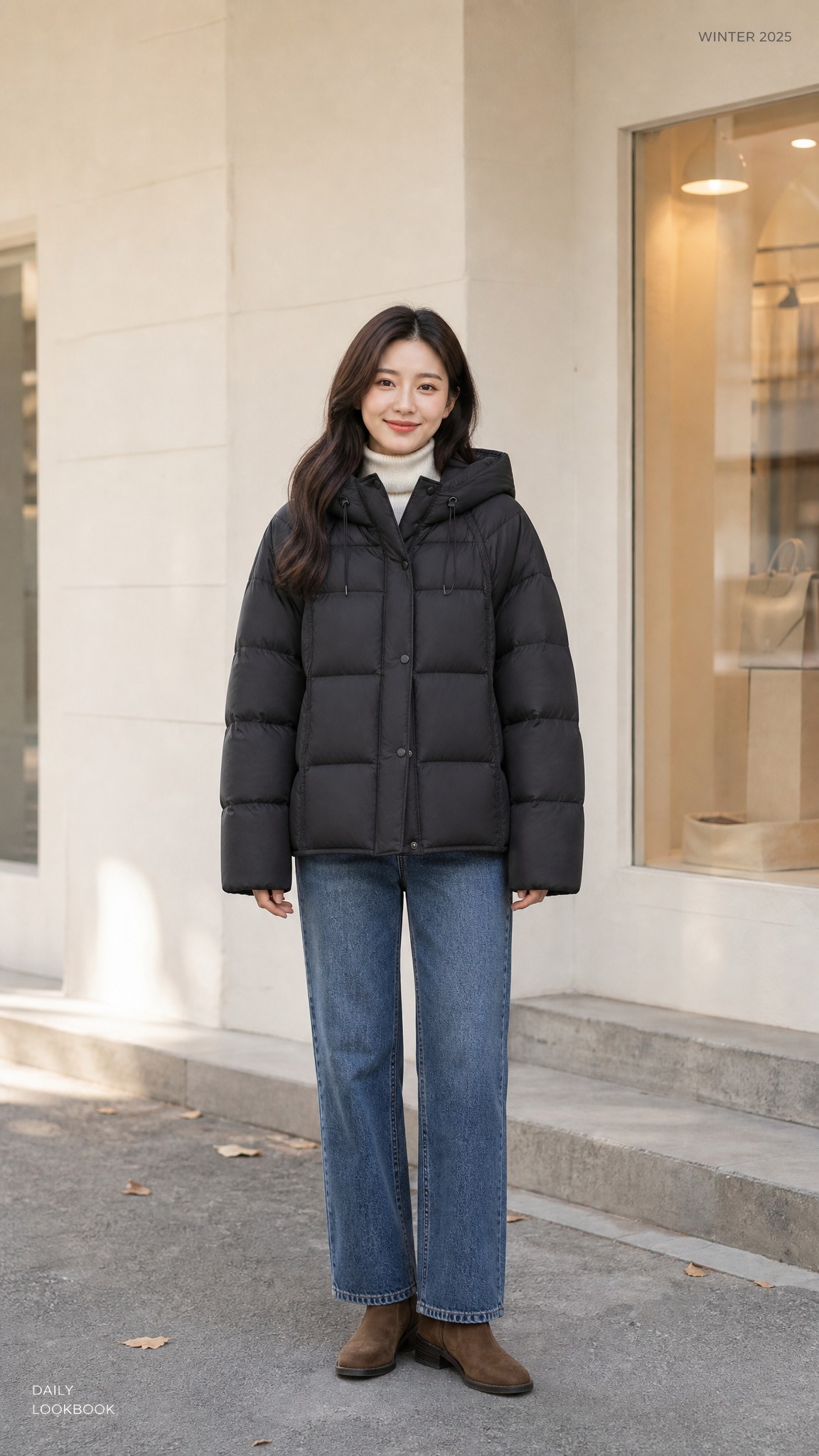 [商品] 使用【图1】黑色连帽短款羽绒服；商品处理：保留连帽抽… - 图片创意预览