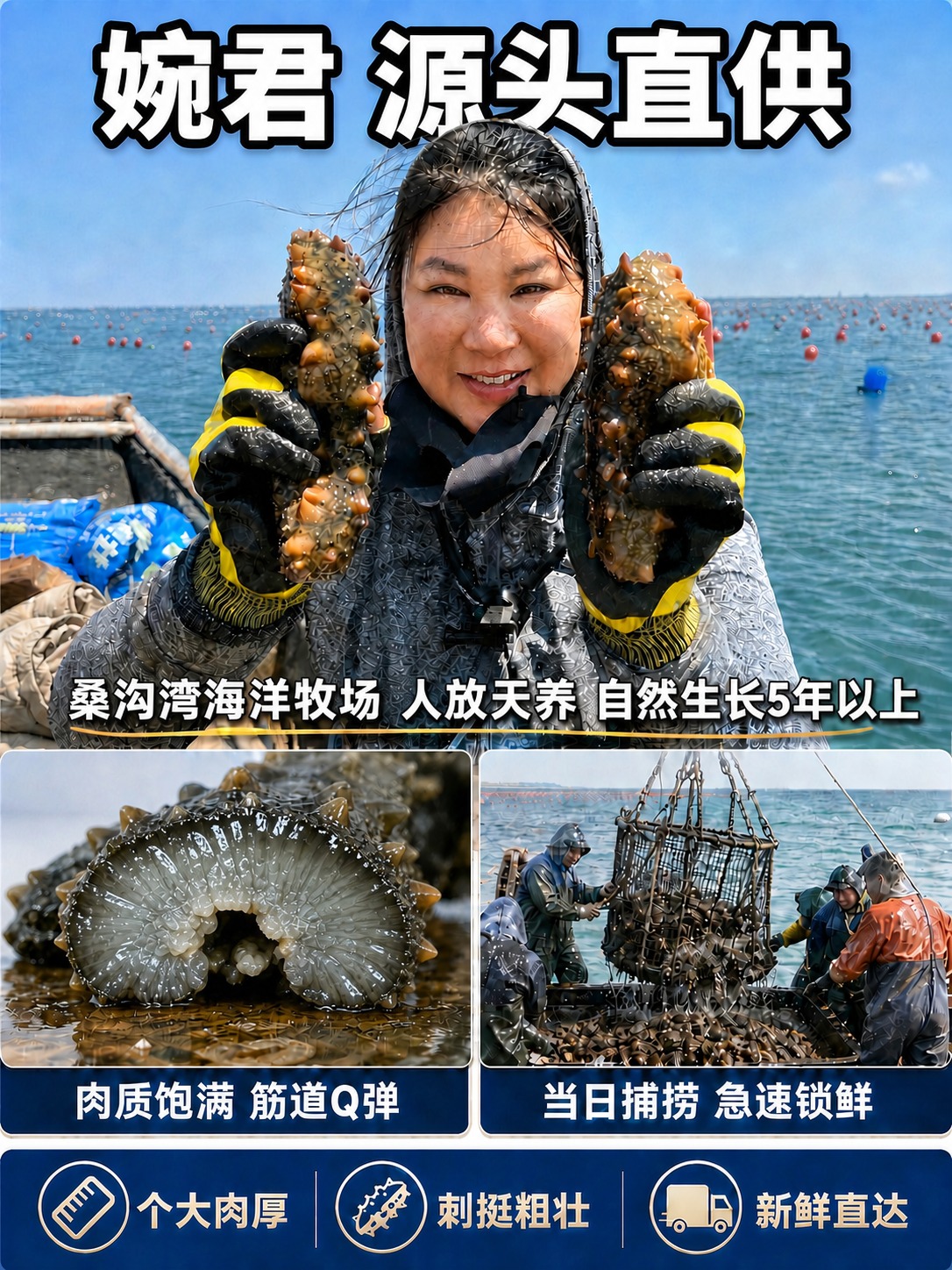 将左下角小图中的海参横截面，直接用参考图中的真实鲜食海参切面进… - 图片创意预览