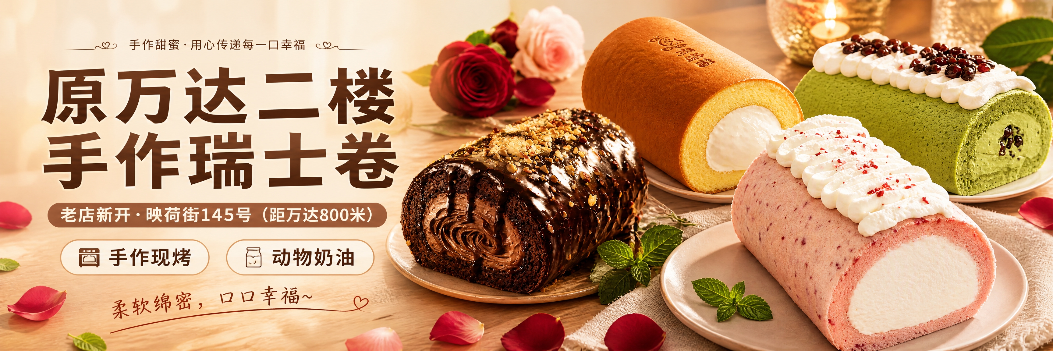 美团外卖店招头图海报，超宽横版比例，暖调烘焙食欲风，温馨治愈氛… - 图片创意预览