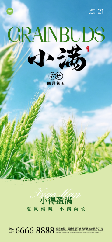 小满写实麦子通用节日问候竖版海报预览效果