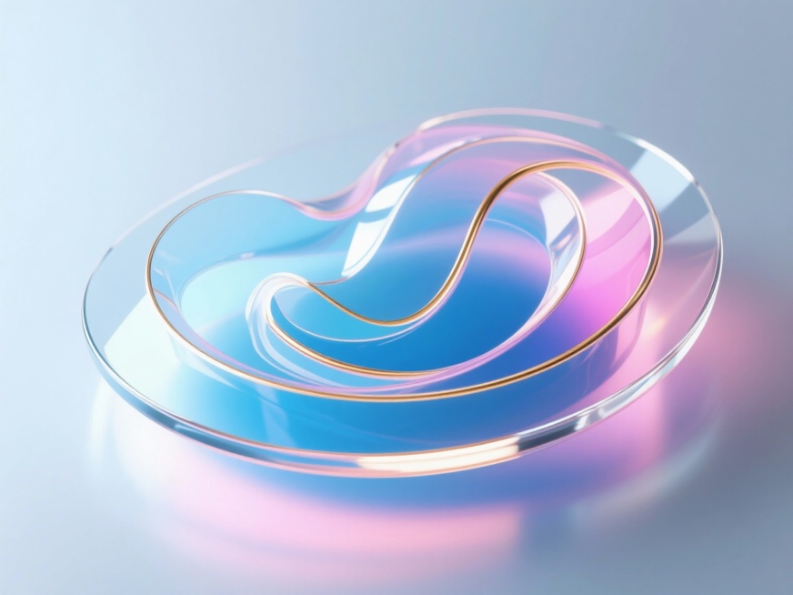 数字艺术风格，流体线条构成的波浪设计，具有明显层次感，主体采用纯净的蓝粉渐变并带有金色描边，极简构图，平滑流动的曲线形成柔顺造型，动感十足，整体通透丝滑，柔和的色彩渐变，体现简约现代美学，超高清渲染，预览效果