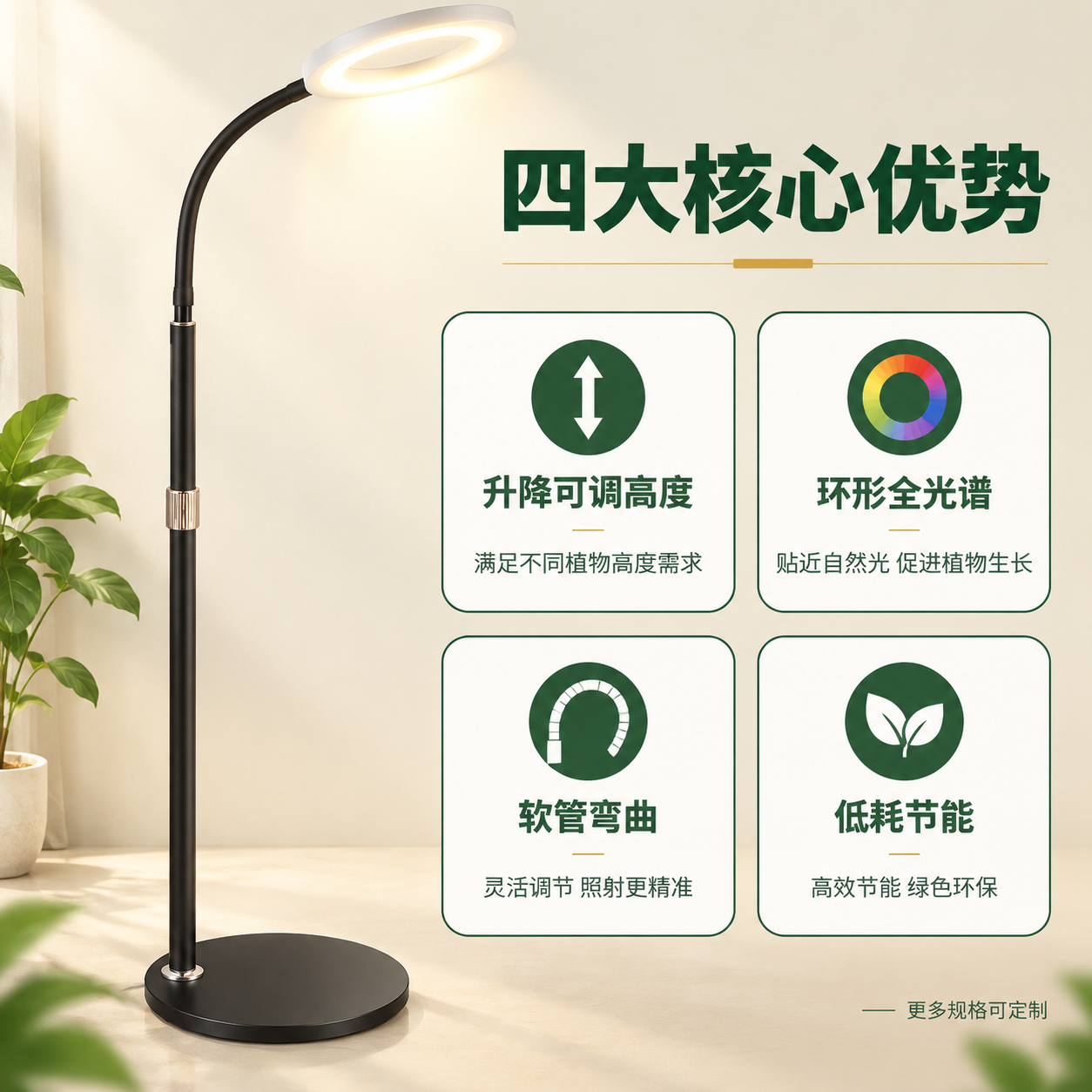 [主图-2] 升降桌面落地植物补光灯 核心卖点信息图 功能展示… - 图片创意预览