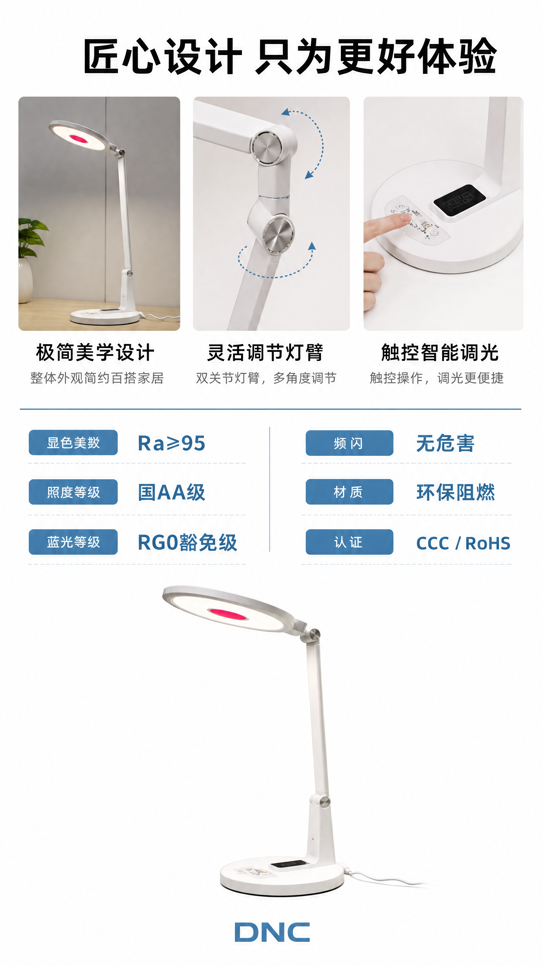 第8张 细节展示与产品信息页。匠心设计+核心参数。DNC全光谱… - 图片创意预览