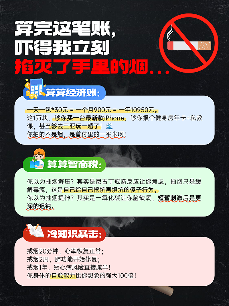 世界无烟日公益宣传抽烟危害知识科普简约风格小红书配图